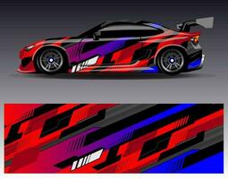 vector de diseño de envoltura de coche. Diseños de kits de fondo de carreras de franjas abstractas gráficas para envolver vehículos carrera de autos rally aventura y librea