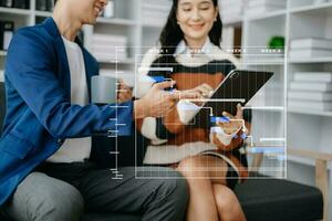 Project manager working and update tasks with milestones progress planning and Gantt chart scheduling diagram.business tram working at office photo