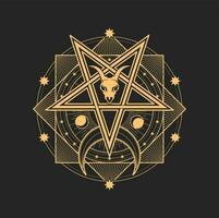 Pentagram with goat skull, octagram, crescent moon vector