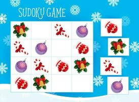 sudoku juego para niños con Navidad árbol adornos vector