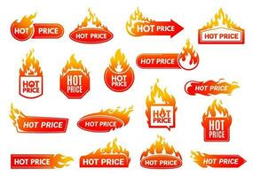 Hot price deal promotion labels with flames vector