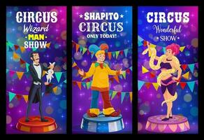 Big top tent circus, funfair carnival show clowns vector