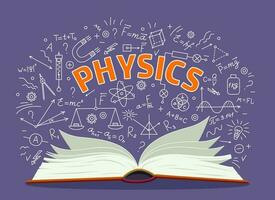 Physics science textbook and formulas background vector