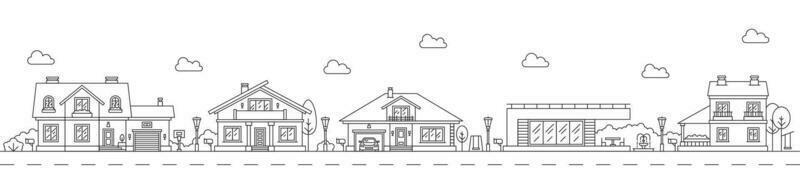 Neighborhood line art outline village town houses vector