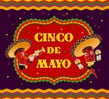 Cinco de Mayo vector poster, cartoon mariachi band