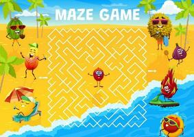 Labyrinth maze game cartoon fruits characters vector