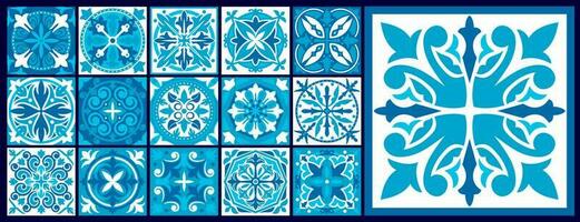 Moroccan and azulejo tile, majolica damask pattern vector