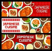 Japanese cuisine cafe dishes, meals vector banners