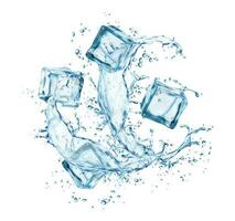 congelado hielo cubitos en agua salpicaduras, líquido ola vector