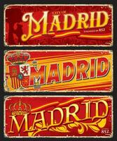 Madrid travel stickers, Spain flag, coat of arms vector