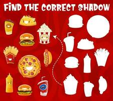 Find correct shadow of cartoon takeaway fast food vector