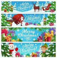 Merry Christmas vector banners cartoon Santa Claus
