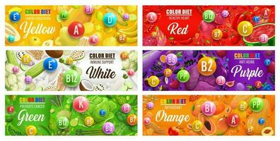 Color rainbow diet vitamins in fruits, vegetables vector