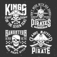 Tshirt prints with pirate skull mascot in tricorn vector