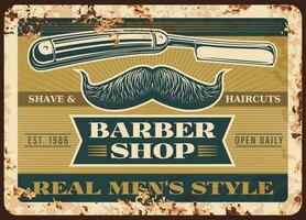 Hairdresser and barber rusty metal vector plate