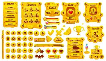 Game interface, GUI asset and cheese buttons vector