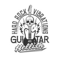 guitarra y cráneo camiseta impresión Bosquejo, rock música vector