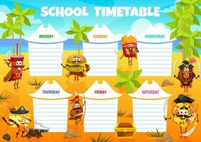 Timetable schedule cartoon funny pirates fastfood vector