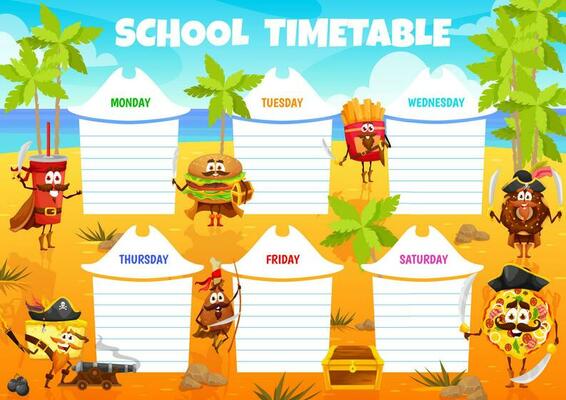Timetable schedule cartoon funny pirates fastfood