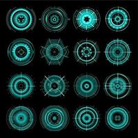 HUD futuristic target aims, sci fi interface icons vector