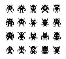 Pixel monsters, arcade game characters vector set