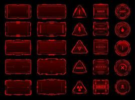 Hud red danger and warning interface frames vector