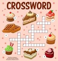 Cakes, cupcakes and desserts crossword puzzle vector