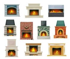 Modern and classic open hearth fireplaces vector