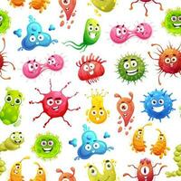 Cartoon viruses, germs, microbes seamless pattern vector