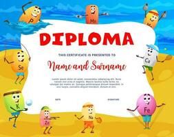 niños diploma con vitamina caracteres en playa vector