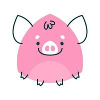 Pink pig cartoon animal, math shape character vector
