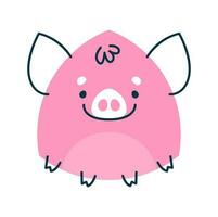 Pink pig cartoon animal, math shape character vector