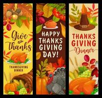 Happy Thanksgiving vector banners with harvest