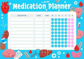 semanal medicación planificador con cuerpo caracteres vector