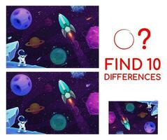 Find ten differences on galaxy space landscape vector