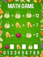 Math game worksheet, cartoon ginger and onion vector