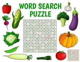 Raw farm vegetables word search puzzle game vector