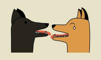 A dog with bad teeth and healthy ones. Care and hygiene of the dog's mouth. Vector illustration in hand drawn style