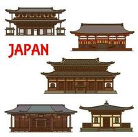 Japanese temple shrines, Japan pagoda architecture vector