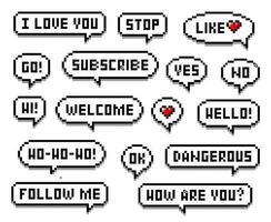 Pixel speech bubble, subscribe, follow message vector