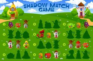 sombra partido juego con dibujos animados cuento de hadas casas vector