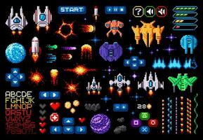 Space game asset 8bit pixel art galaxy planets vector