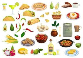 Mexican cuisine food and drink cartoon set vector