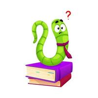 Cartoon bookworm character book worm with question vector