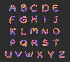 Capital colored cheerful mosaic alphabet letters illustration in doodle style. Isolated vector letters on a dark background.