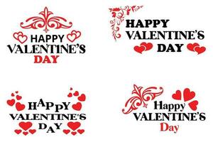 Happy Valentine's Day Stylish Text Typographic Inscription With Hearts Vector Set