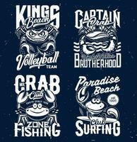 Tshirt prints crabs, vector mascots for apparel