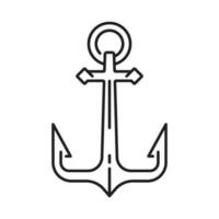 Nautical vessel anchor, ocean travel line icon vector