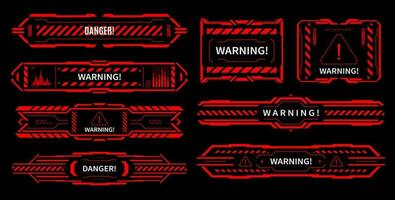 HUD danger and alert attention red interface signs vector