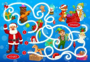 Christmas labyrinth maze with fairytale characters vector